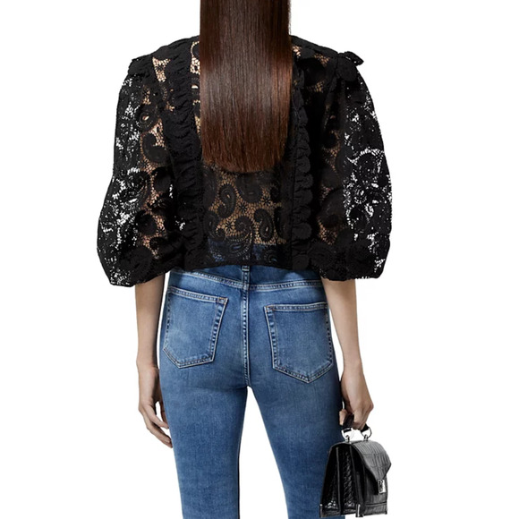 The Kooples Women High Neck Lace Blouse Black Size 1/S - Picture 6 of 7